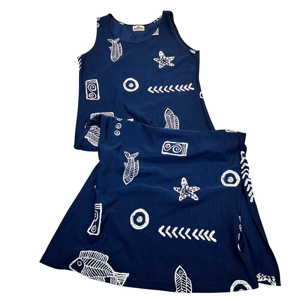 Superline Maxi Dress Womens M Blue Nautical Sea Life Fish Coastal Vacation